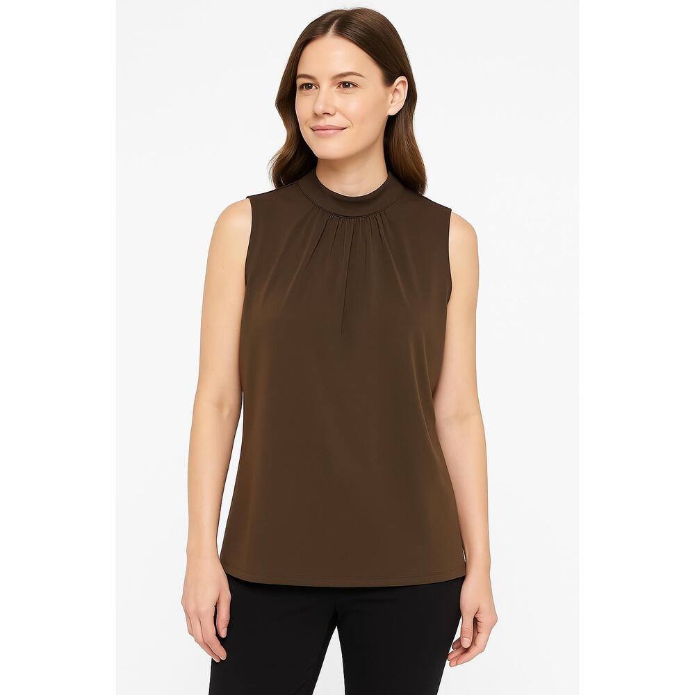 Liz Claiborne Top Women Plus Size 3X Brown Sleeveless Gathered Neck Zip Back USA